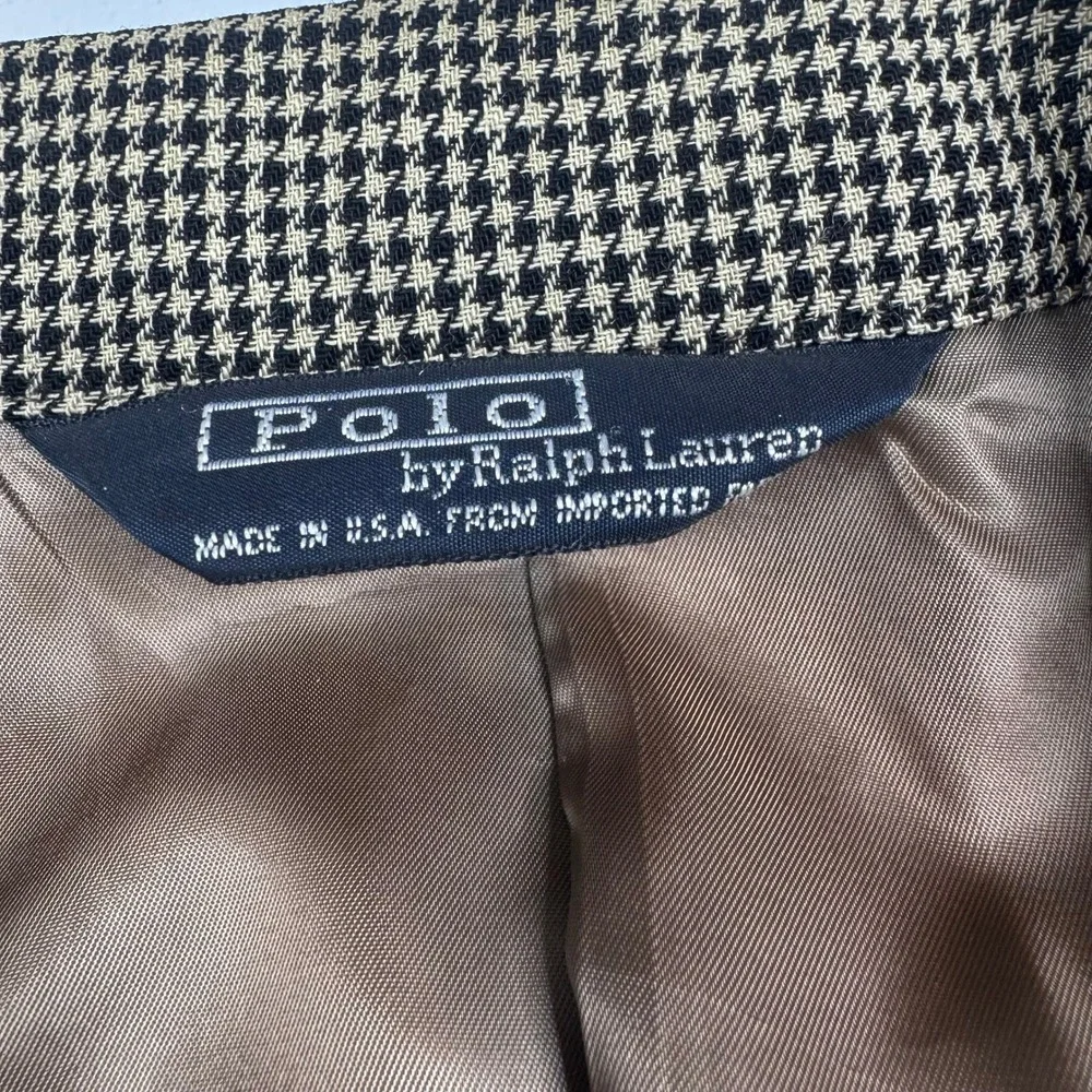 Vintage Polo Ralph Lauren Blazer Coat Mens 39R Brown Houndstooth Wool Mohair USA